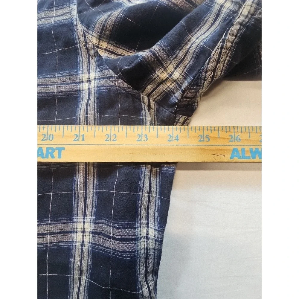 True Religion Mens Western Shirt  Slim Fit Size XL Plaid Dark Blue